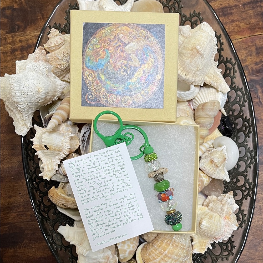 Green Beaded Keychain with Box